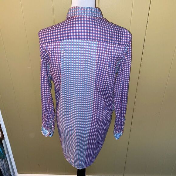 Lisa Corti Milano women M Longsleeve plaid floral print t-shirt dress - Picture 8 of 11